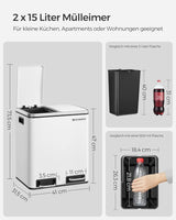 Mülleimer Küche Mülltrennsystem Softclose Wolkenweiss von Songmics