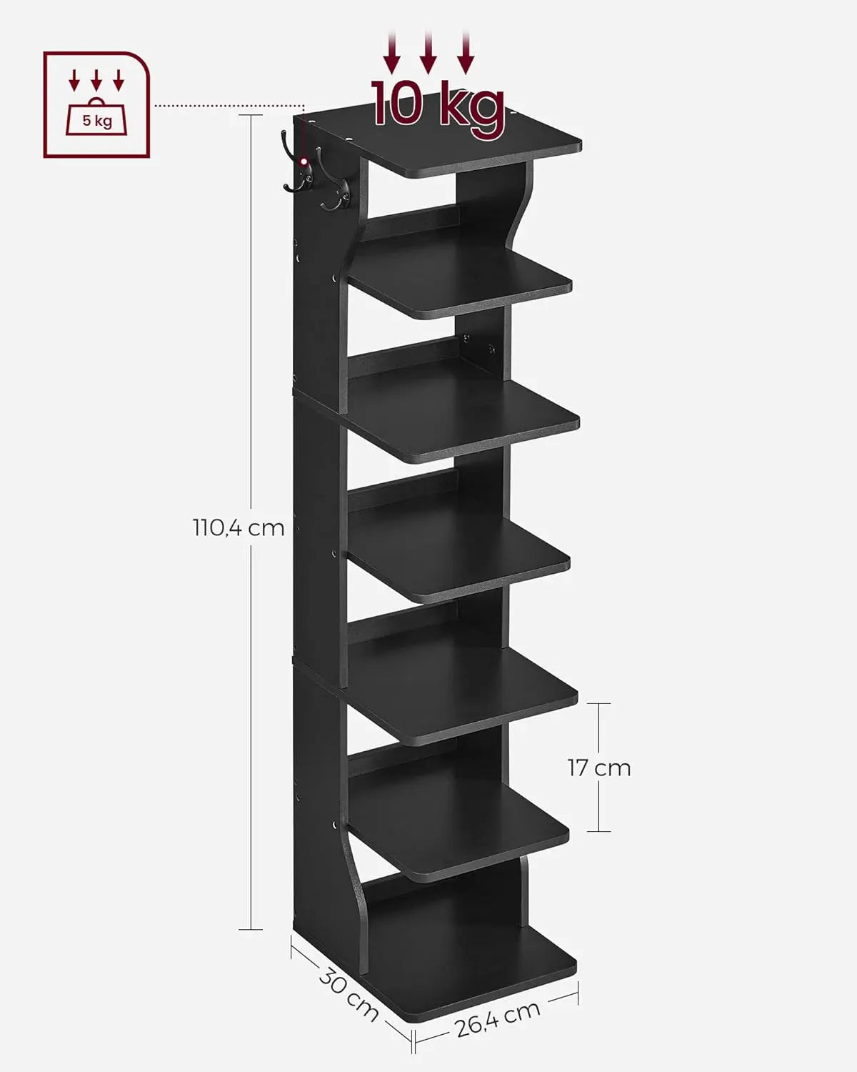 Schuhregal schmal mit 7 Ebenen schwarz von Songmics