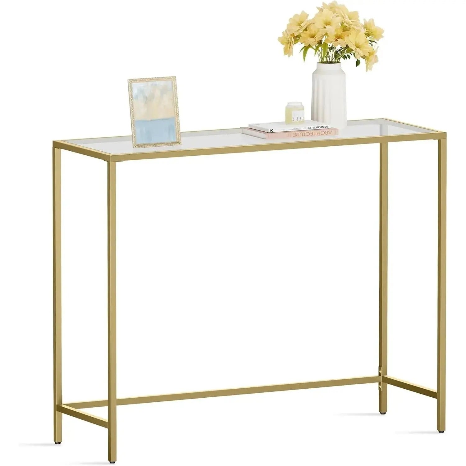 Konsolentisch Hartglas Modern Verstellbar Wohnzimmer Gold von Songmics
