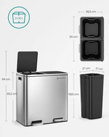 Mülleimer 60L Mülltrennsystem Treteimer Küche Silber von Songmics