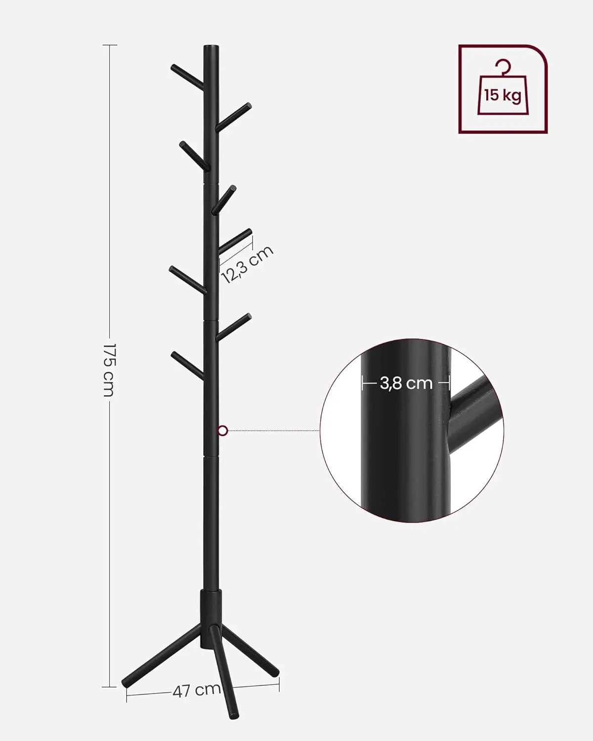 Garderobenständer Massivholz Baumform Verstellbar Schwarz von Songmics