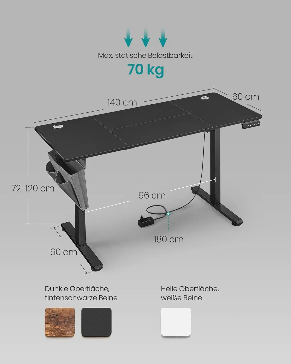 Elektrischer Schreibtisch 140x60 schwarz Holz von guteszeug.ch