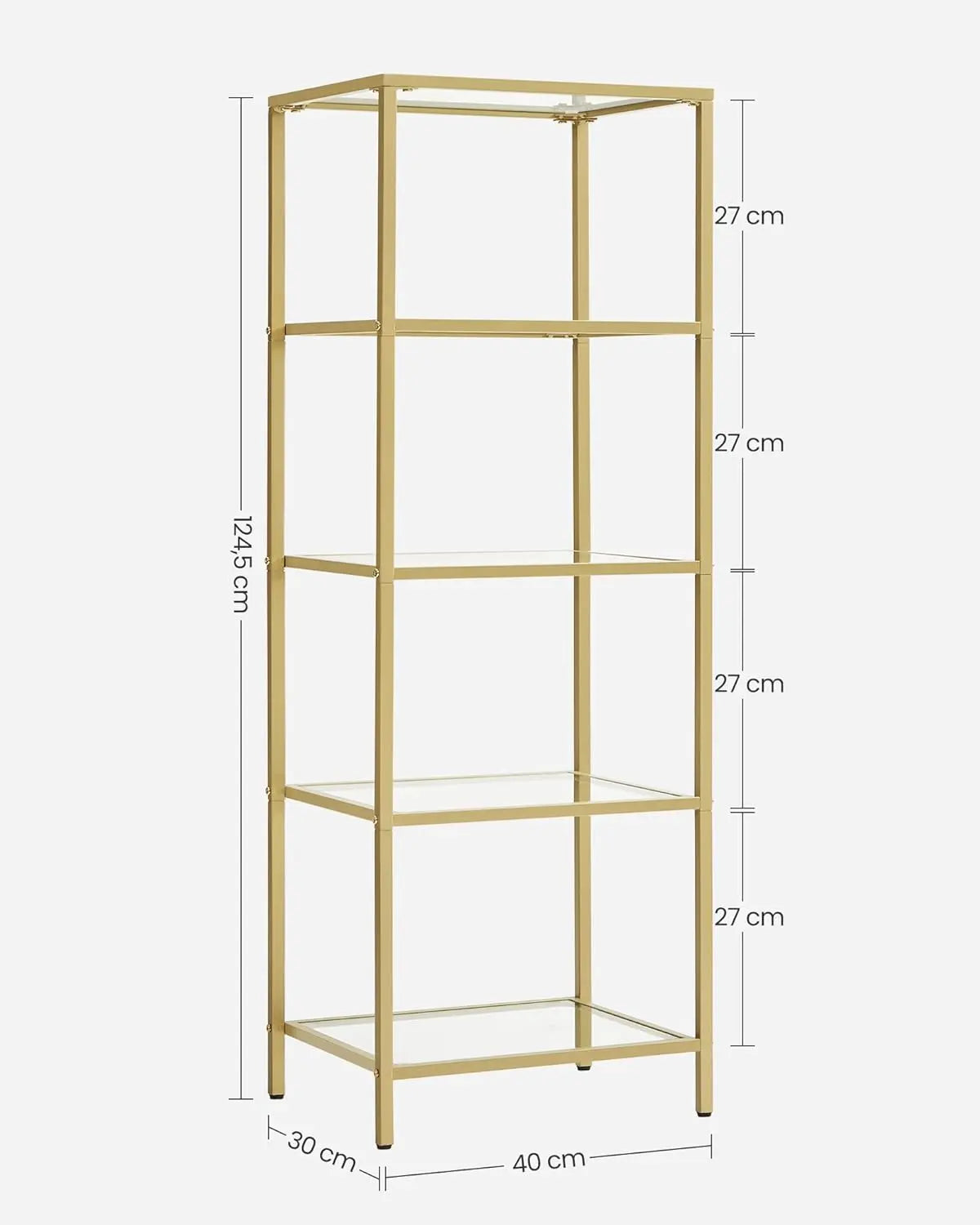 Regal mit 5 Ablagen transparent-gold von Songmics