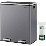 Treteimer 60L Mülltrennsystem Schiefergrau Metall von Songmics