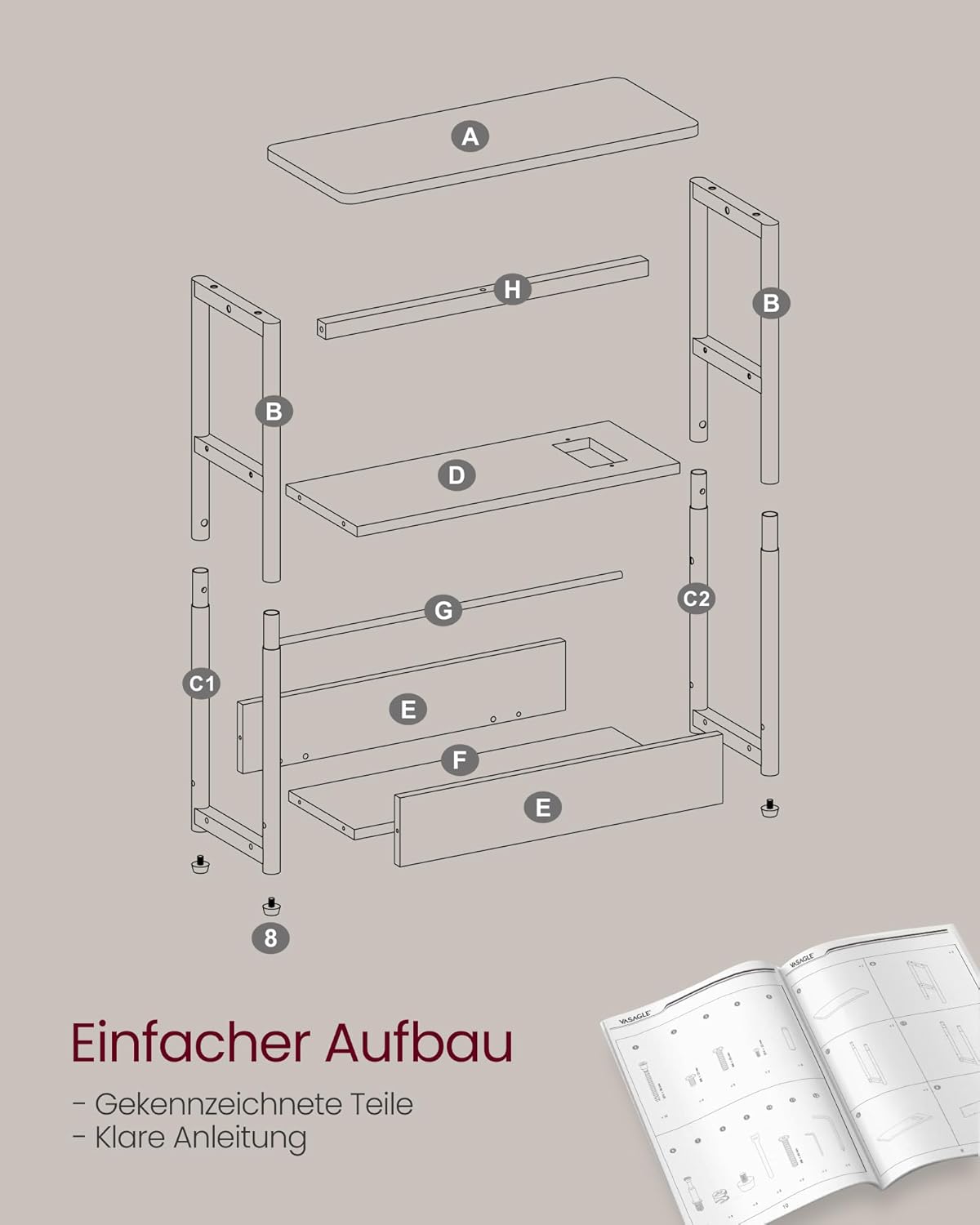 Beistelltisch mit Ladefunktion, 3 Ablagen, schwarz von Songmics