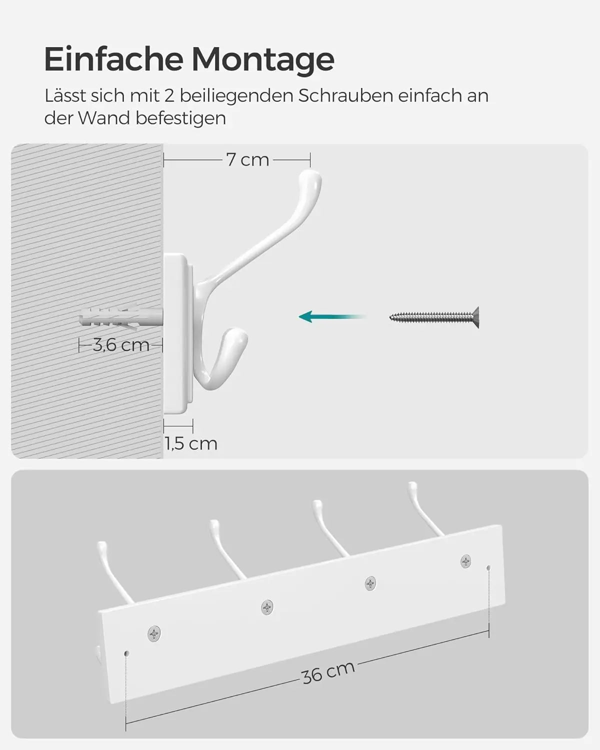 Wandgarderobe Hakenleiste Metall Flur Wolkenweiss von Songmics