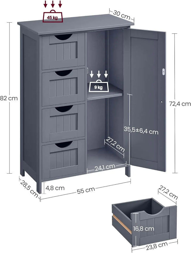 Badezimmerschrank mit Schubladen und Tür Grau von Songmics