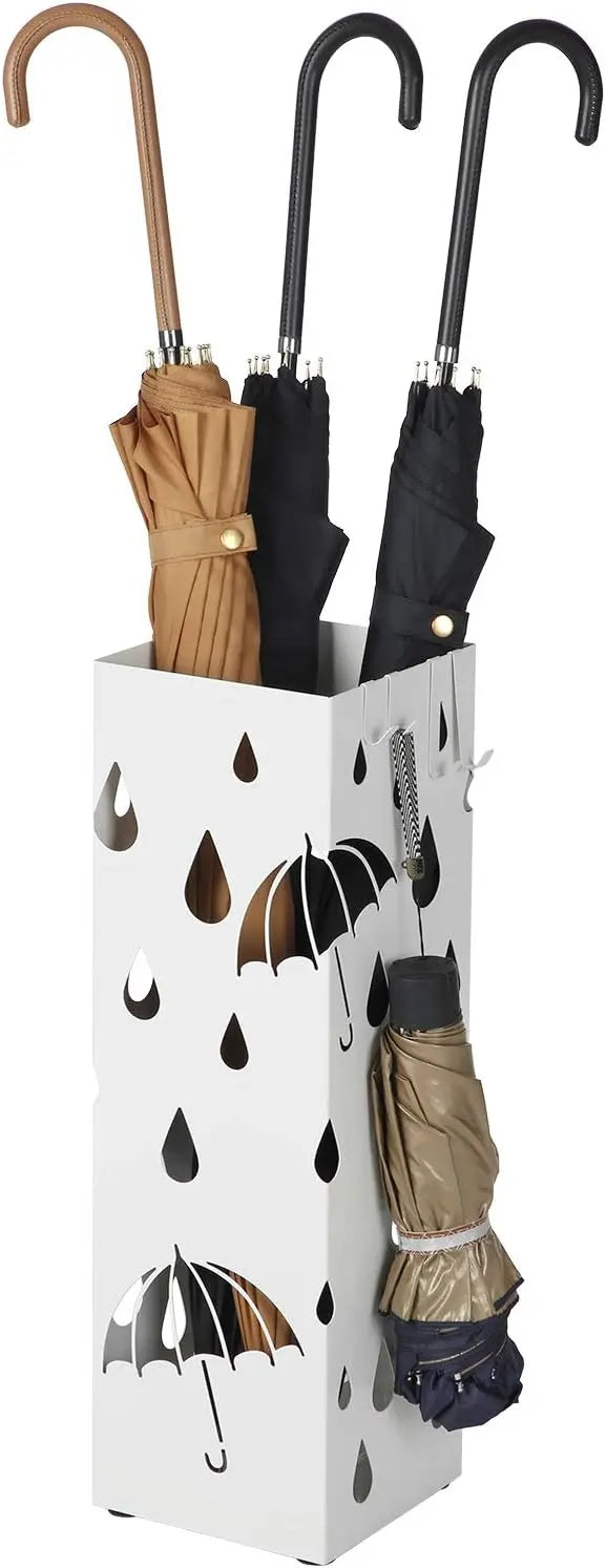 Regenschirmständer Metall quadratisch mit Haken Muster Regenschirme weiss von Songmics