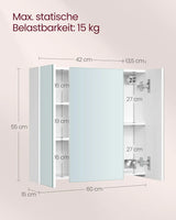 Spiegelschrank Badezimmerschrank mit Türen Weiss von Songmics