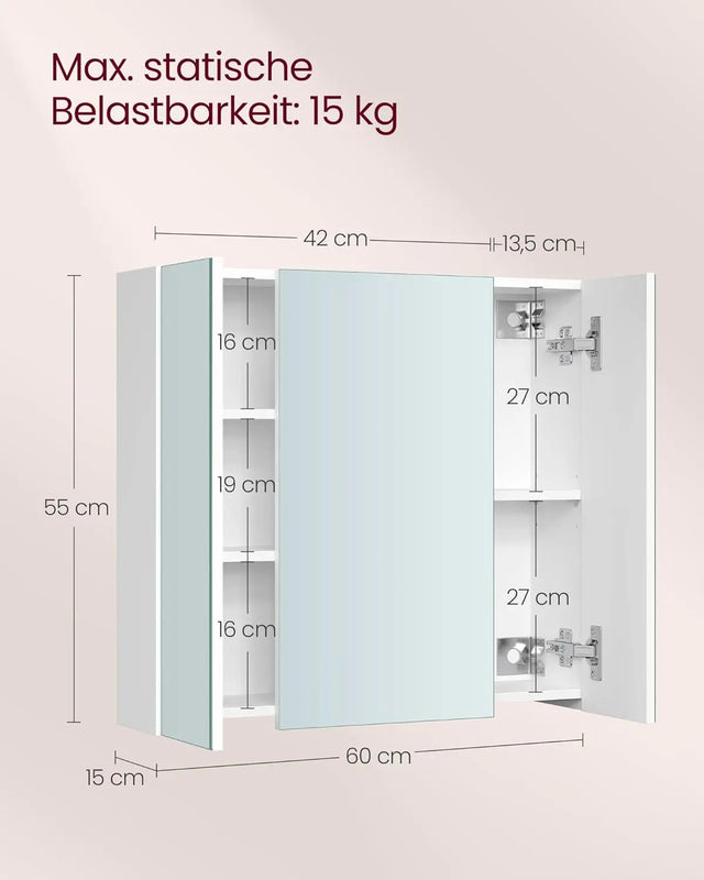Spiegelschrank Badezimmerschrank mit Türen Weiss von Songmics