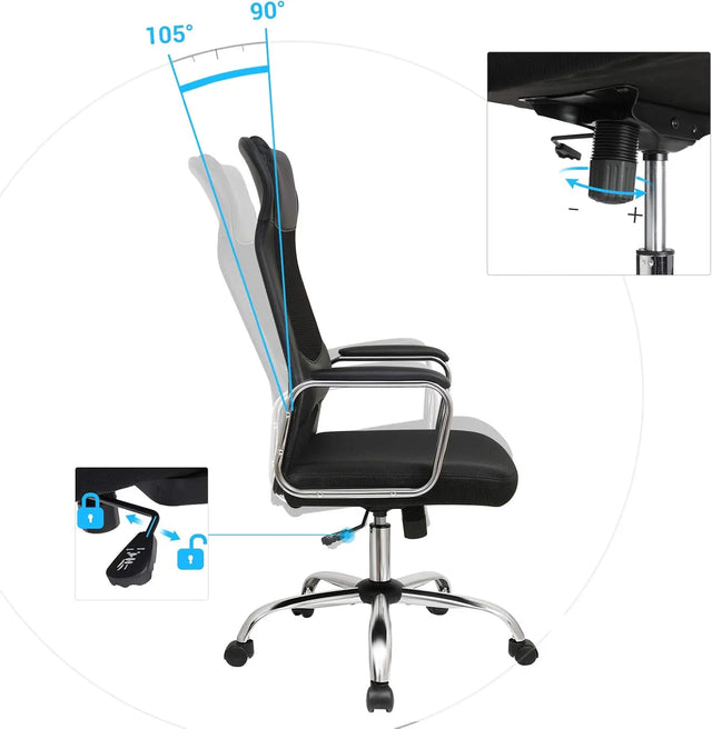 Bürostuhl Ergonomisch Höhenverstellbar Atmungsaktiv Schwarz von Songmics