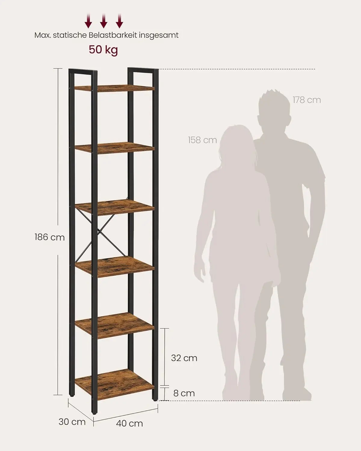 Regal Standregal mit 6 Ebenen Vintagebraun von Songmics