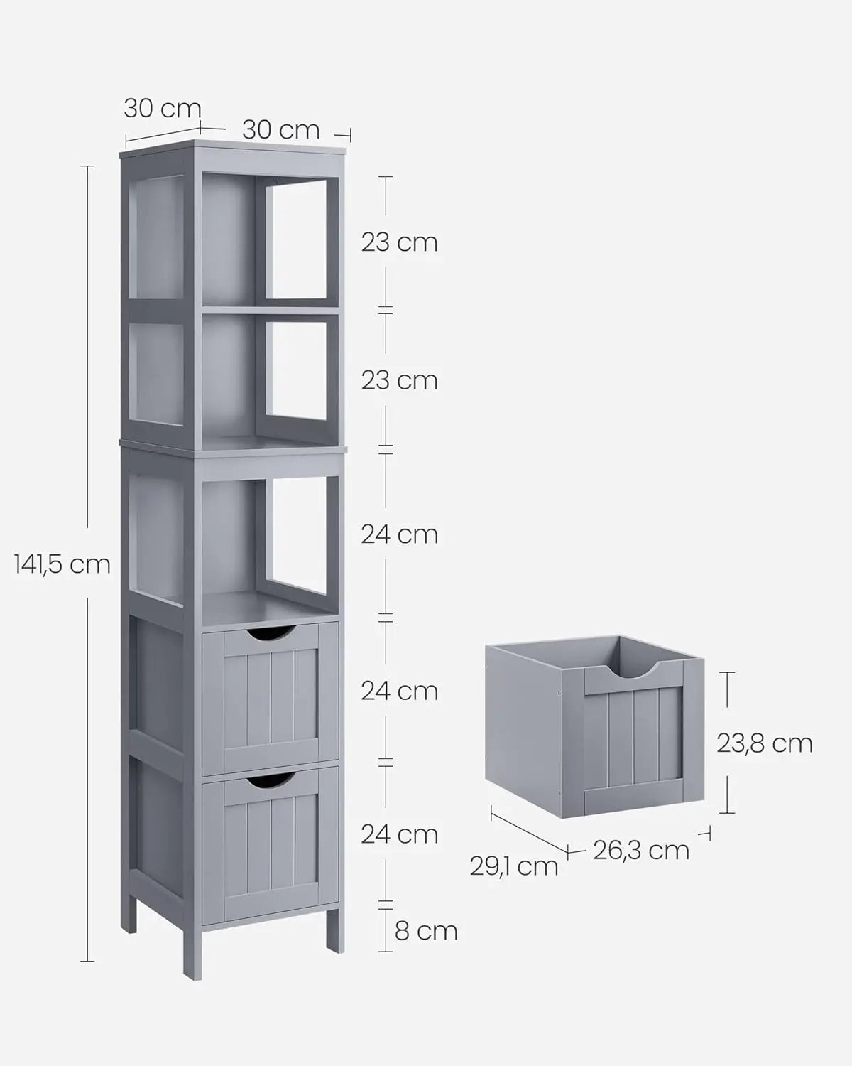 Badezimmerschrank freistehend 2 Schubladen grau Holz von Songmics