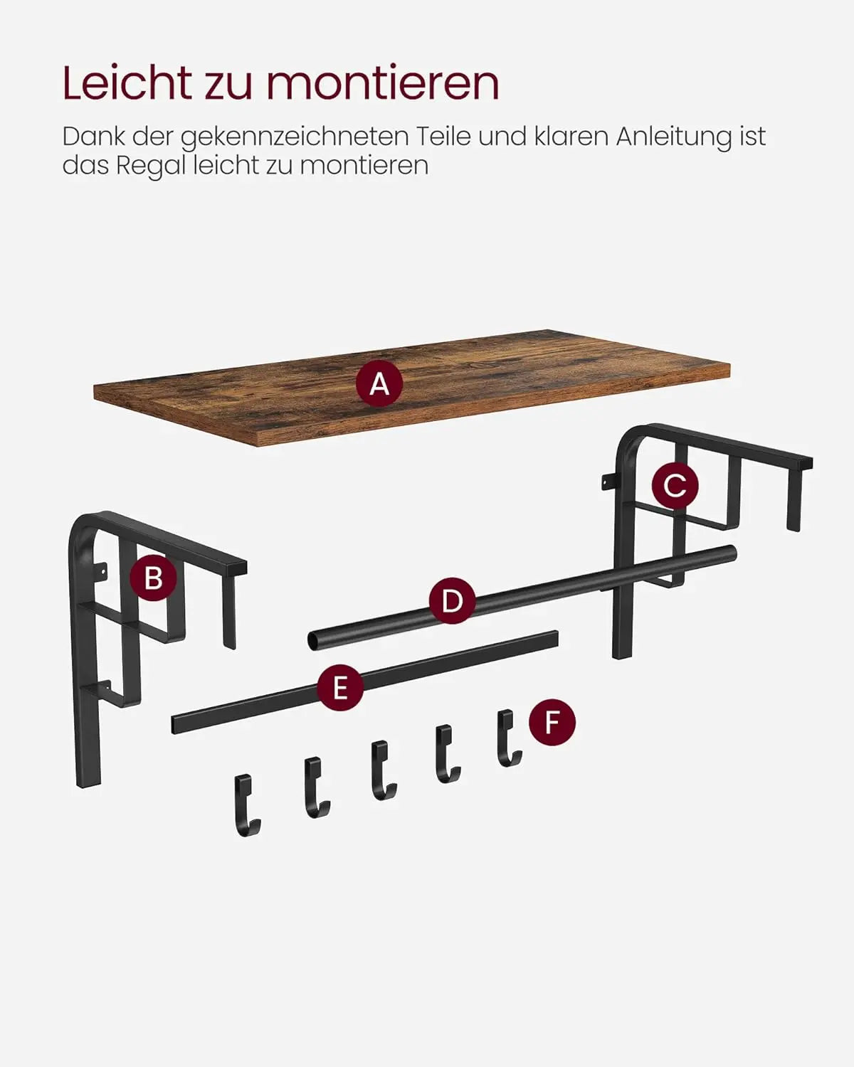 Wandgarderobe mit Aufbewahrungsregal 66cm rustikal Braun von Songmics