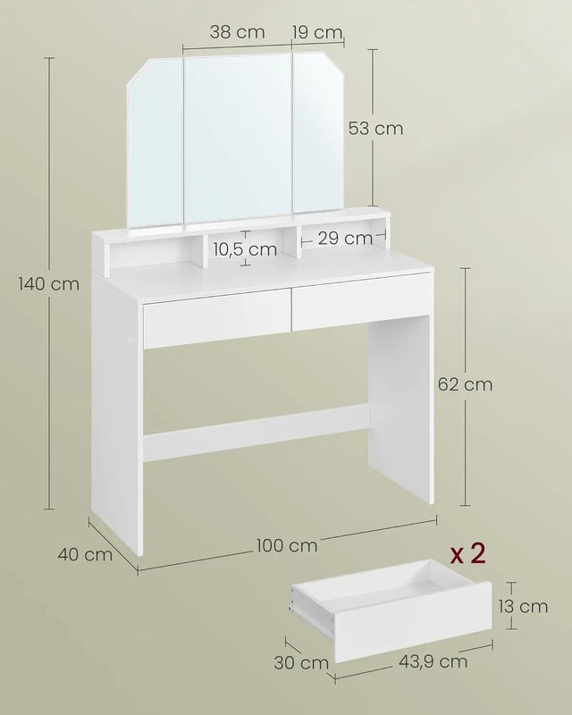 Schminktisch Klappspiegel Schubladen Modern Weiss von Songmics