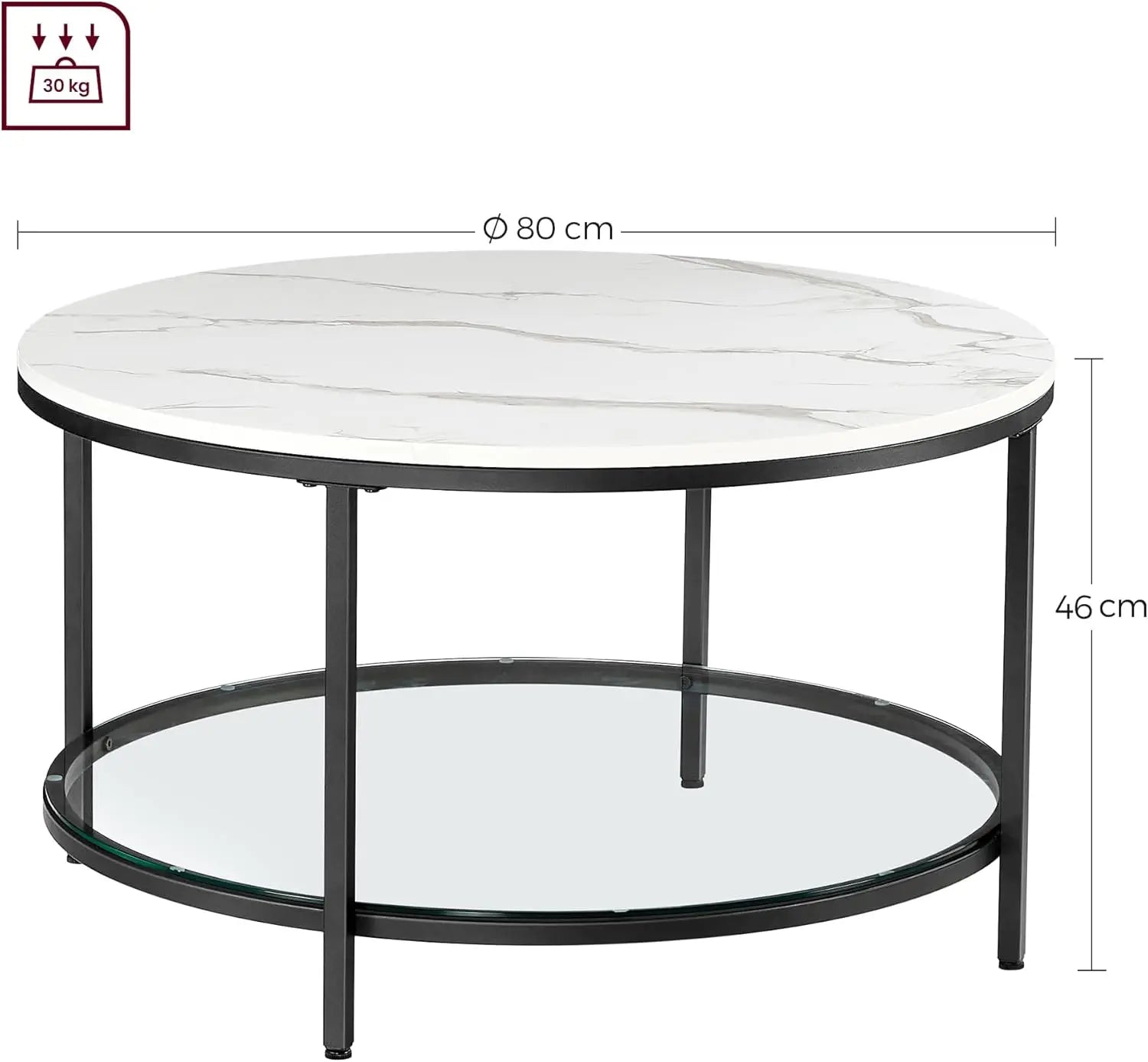 Couchtisch mit Glasplatte viel Stauraum marmorweiss von Songmics