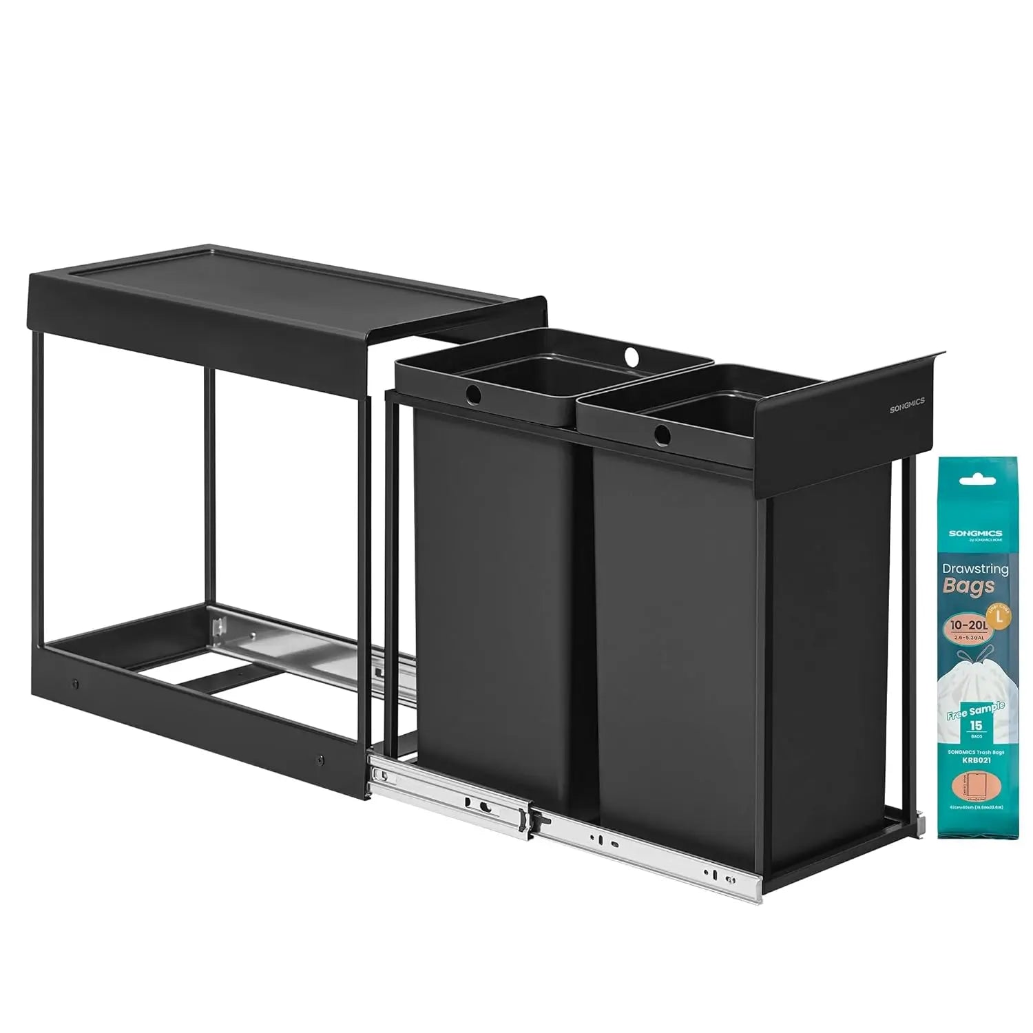 Mülltrennsystem ausziehbar 2x15L schwarz Stahl von Songmics