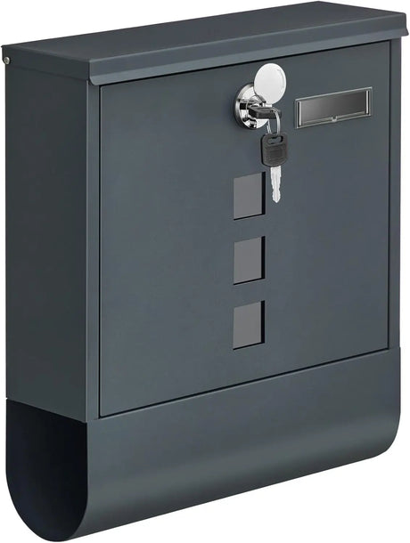 Wandbriefkasten Schloss Sichtfenster Zeitungsfach Anthrazitgrau von Songmics