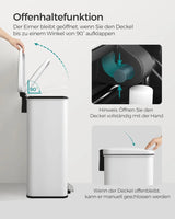 Mülleimer Küche 40L Stahl Weiss inkl. Müllbeutel von Songmics