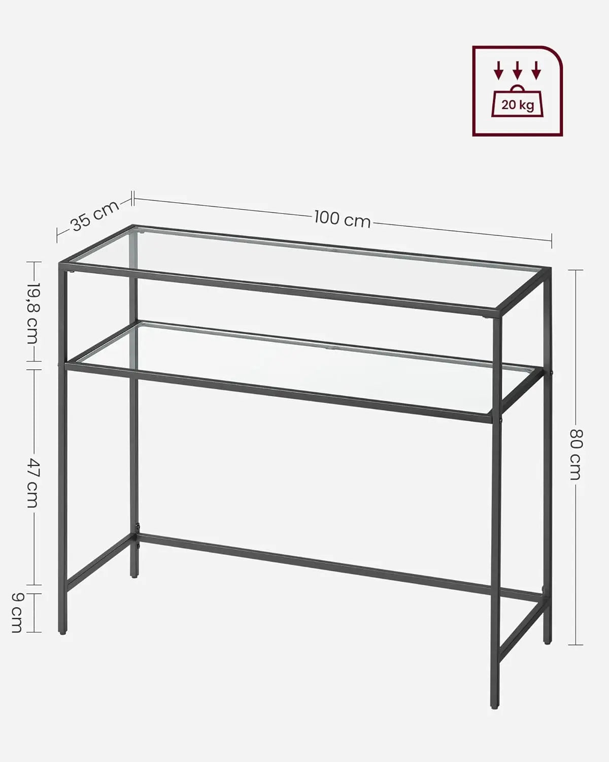 Konsolentisch Glasplatte Metallrahmen Verstellbar Schwarz von Songmics