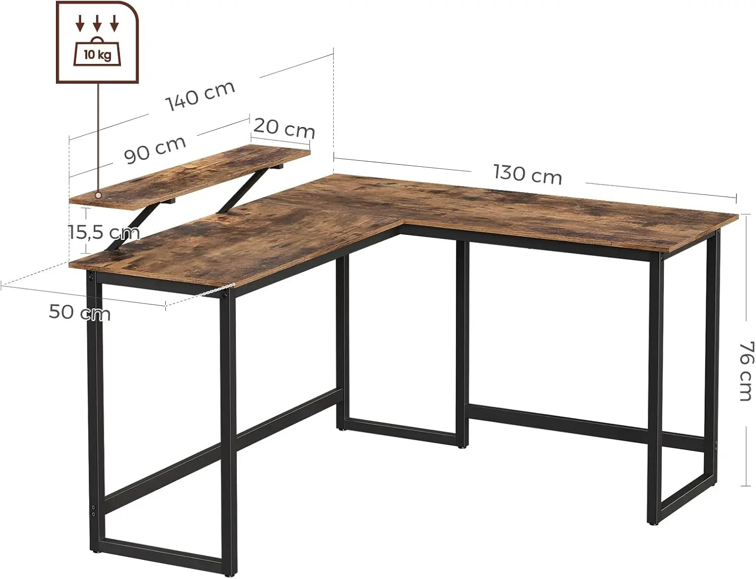 L-Schreibtisch platzsparend vintagebraun Metall von Songmics