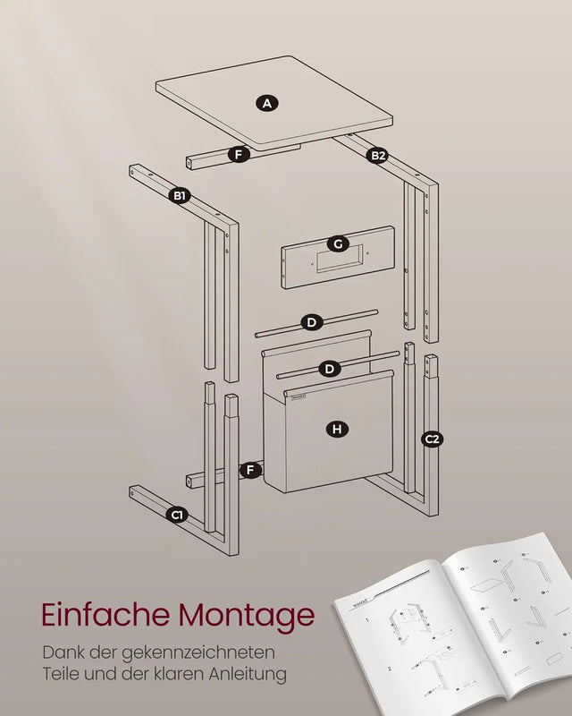 Beistelltisch mit Ladestation USB Cremeweiss von Songmics