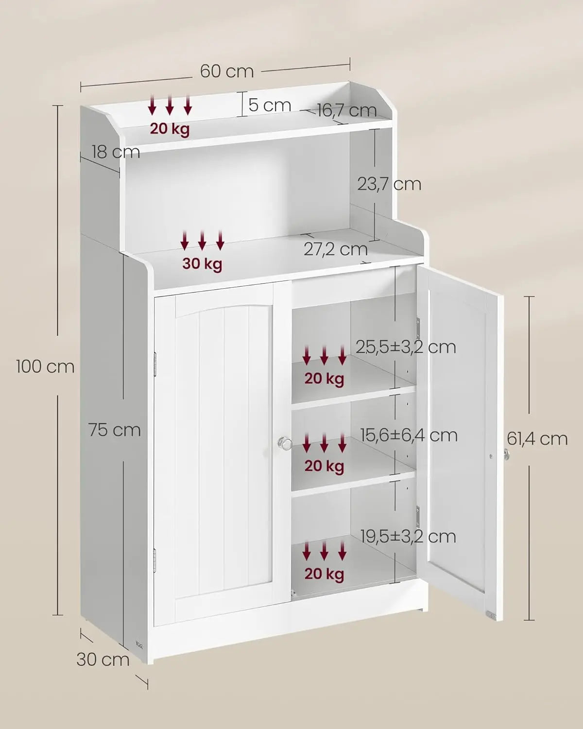 Badezimmerschrank mit Türen und Einlegeböden wolkenweiss von Songmics