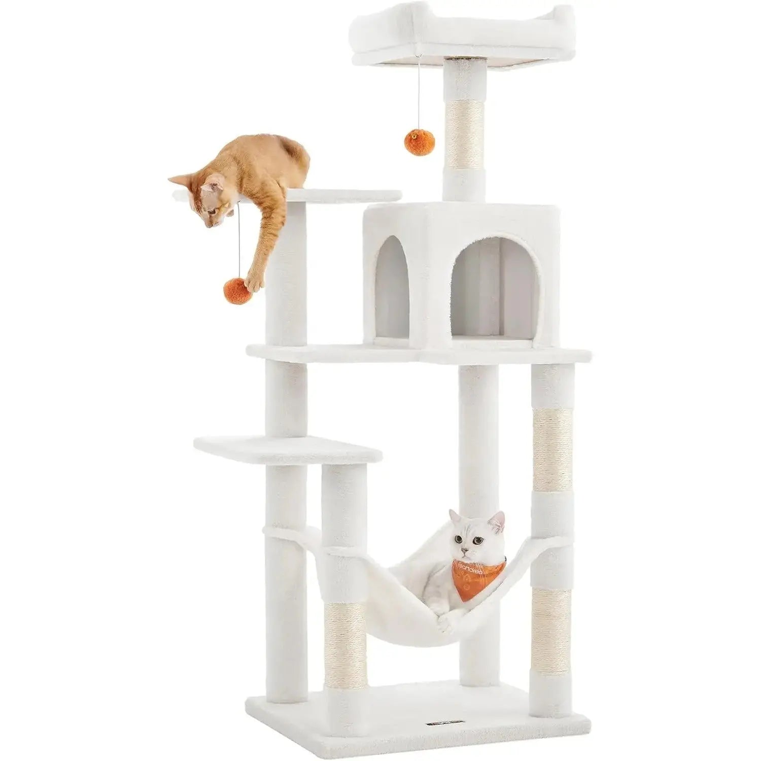 Kratzbaum Katzenhaus mit Hängematte cremeweiss von Songmics
