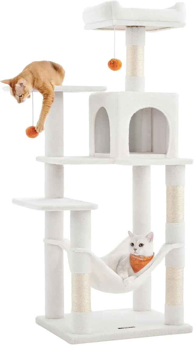 Kratzbaum Katzenhaus mit Hängematte cremeweiss von Songmics