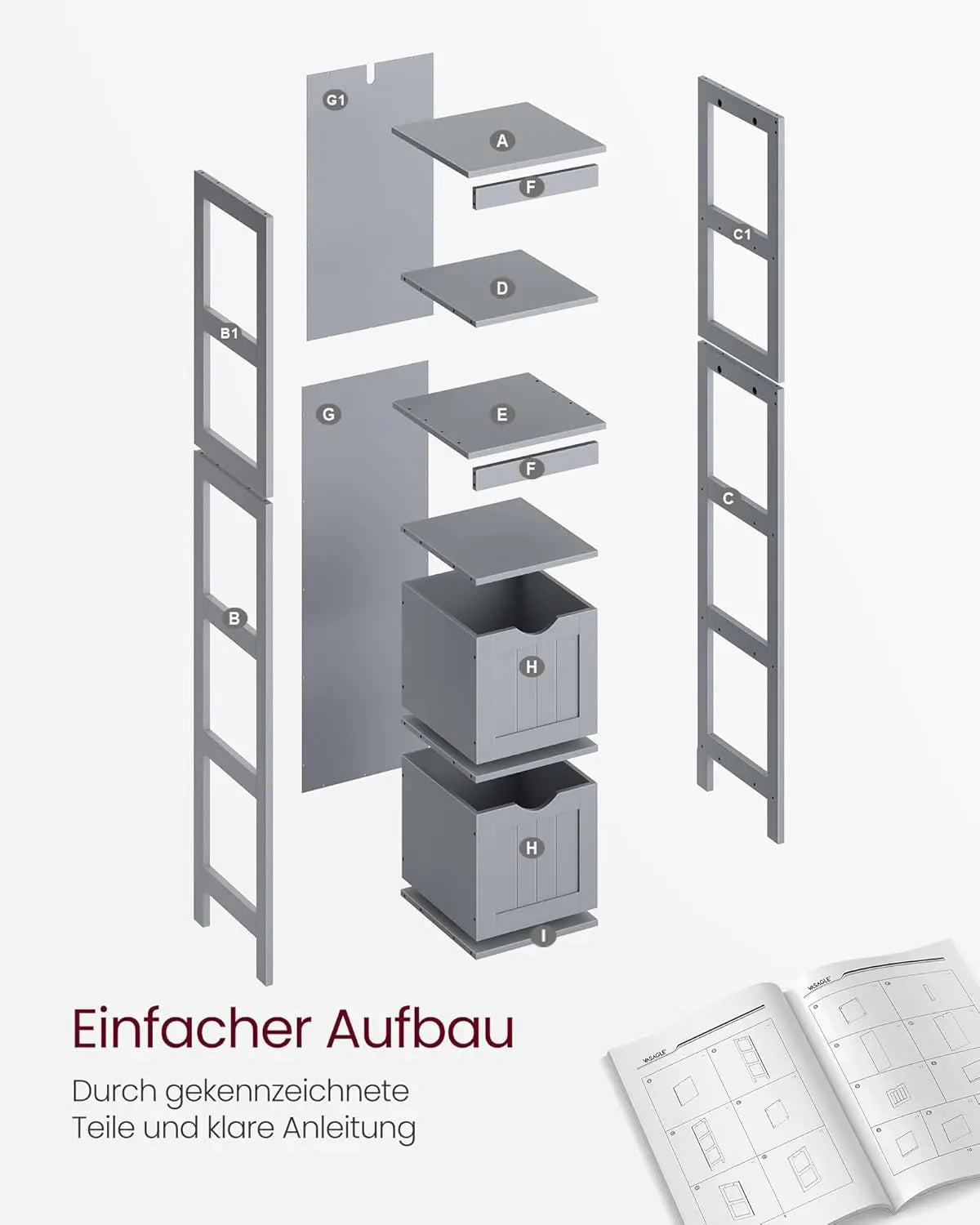 Badezimmerschrank freistehend 2 Schubladen grau Holz von Songmics