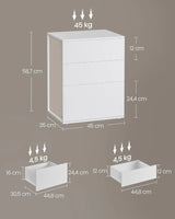 Nachttisch Beistelltisch 3 Schubladen Mattweiss von Songmics