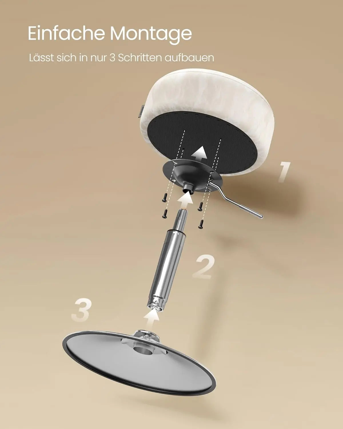 Schminkhocker höhenverstellbar drehbar cremeweiss PU von guteszeug.ch