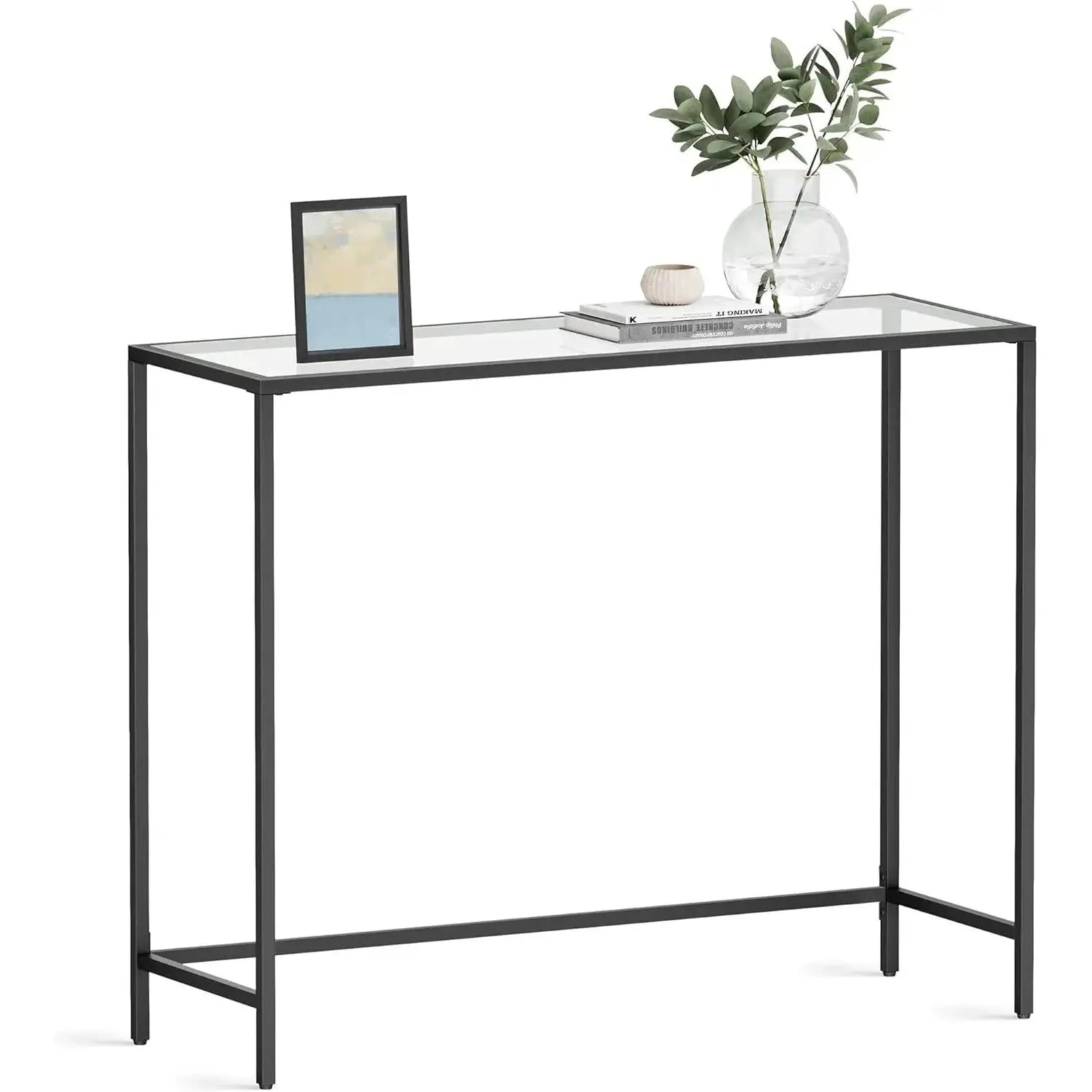 Konsolentisch Hartglas Modern Verstellbar Wohnzimmer Schwarz von Songmics