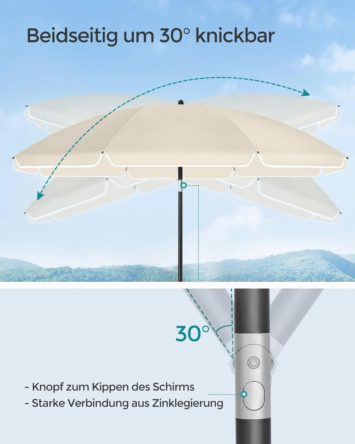 Sonnenschirm 200cm UPF50+ Beige Polyester von Songmics