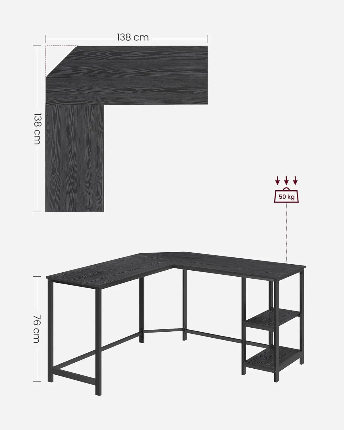 L-Schreibtisch platzsparend schwarz Holzoptik von Songmics