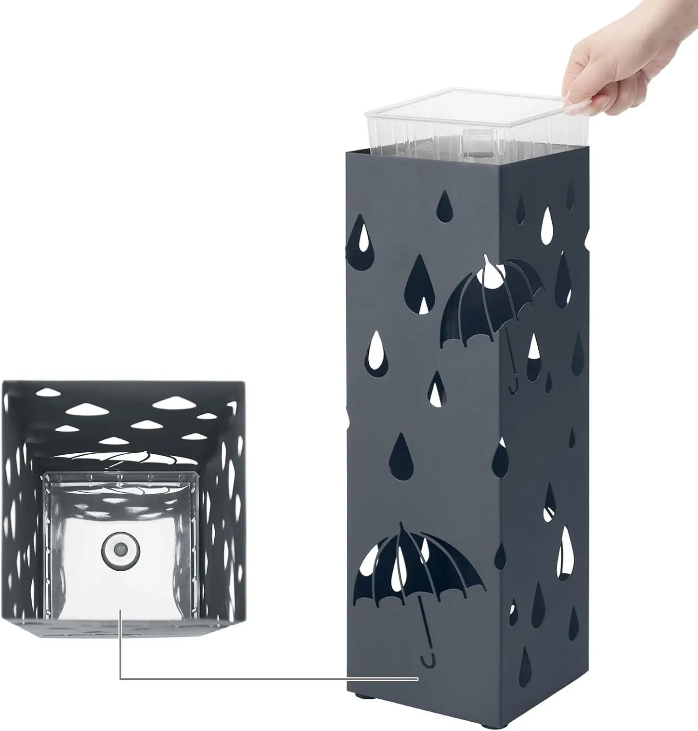 Regenschirmständer Metall quadratisch mit Haken Muster Regenschirme Anthrazit von Songmics