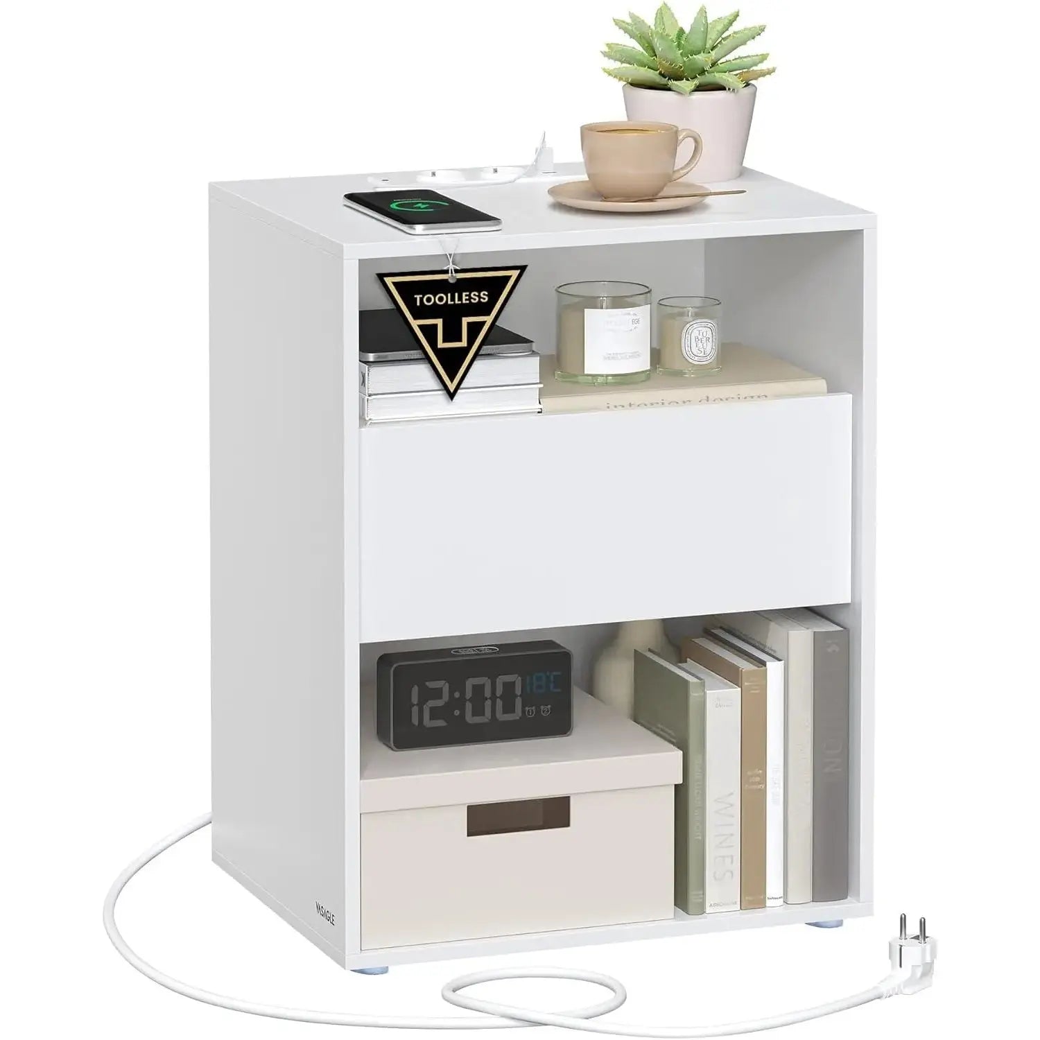 Nachttisch Schublade Werkzeuglos Weiss Matt von guteszeug.ch