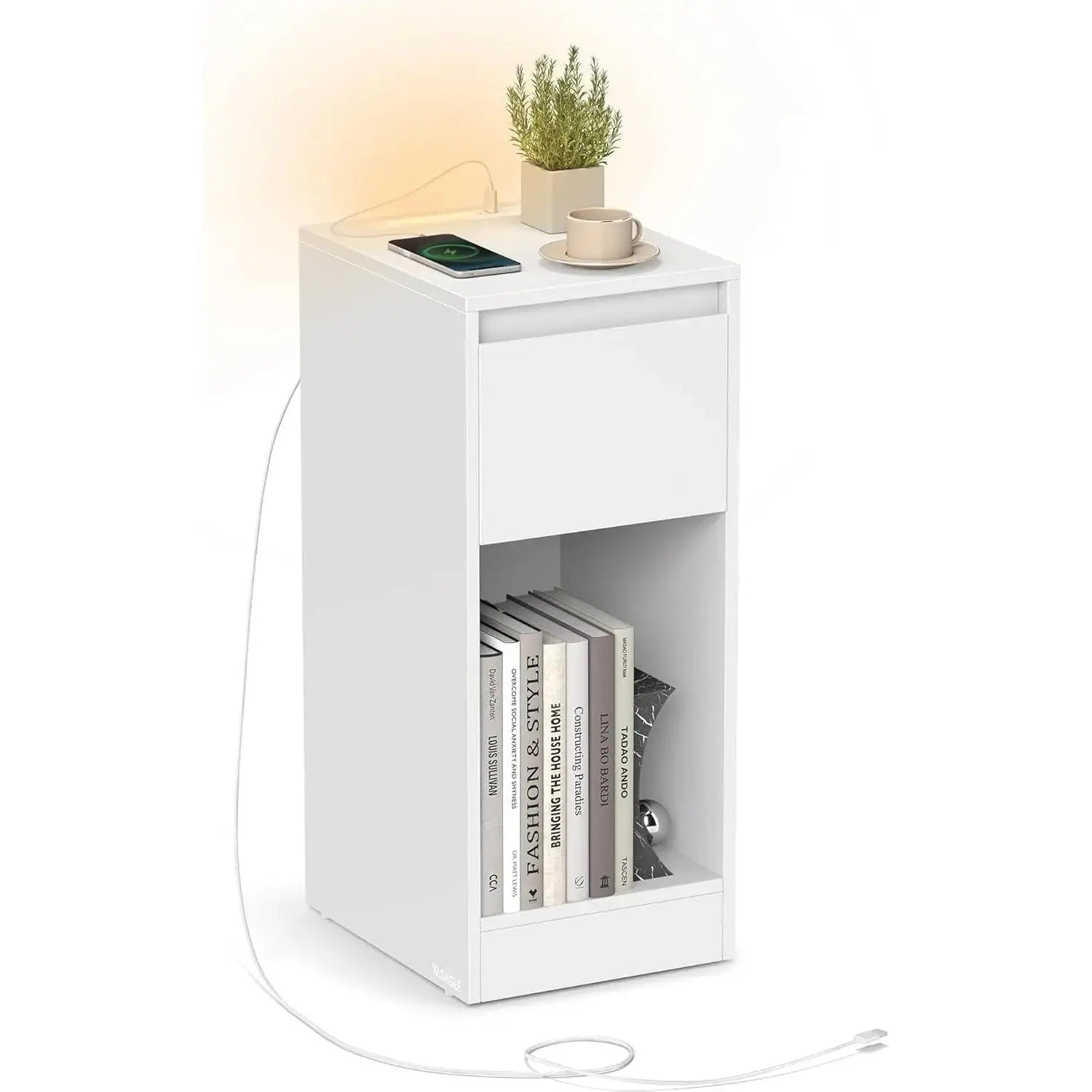 Nachttisch schmal LED USB weiss von Songmics