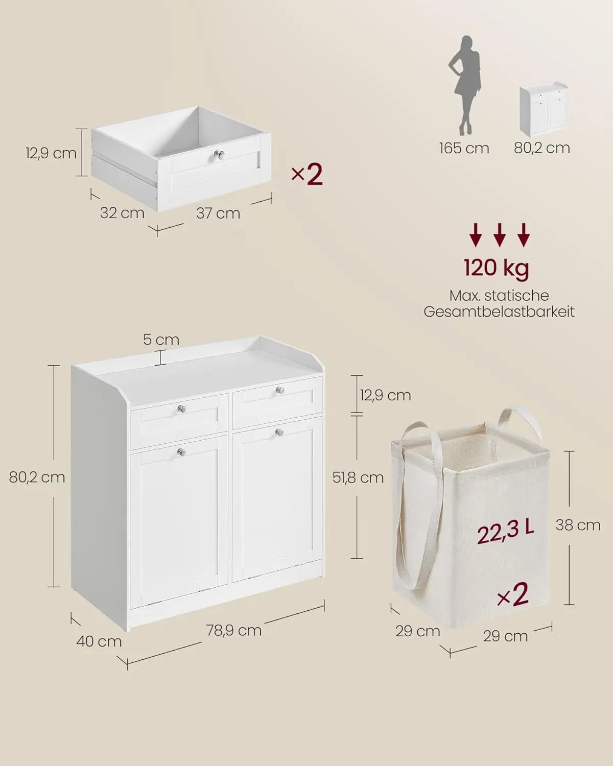 Badezimmerschrank mit Wäschekörben Weiss Holz von Songmics
