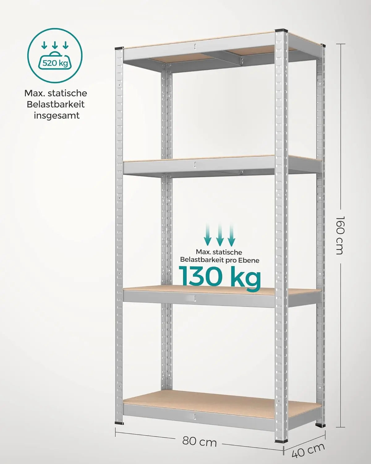 Schwerlastregal 2er-Set 520kg Silber Stahl von Songmics