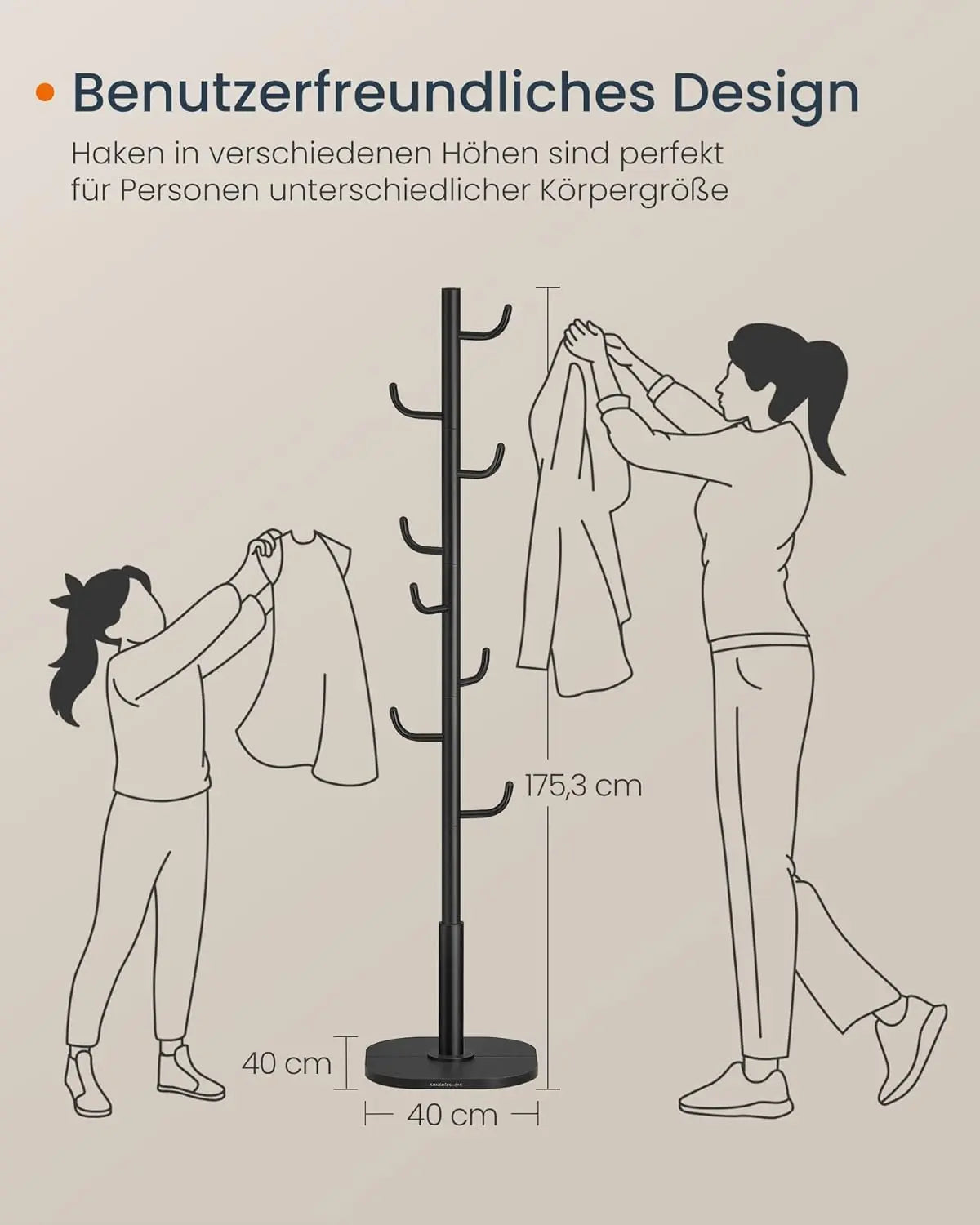 Garderobenständer Kaktus-Design mit 8 Haken Schwarz von Songmics