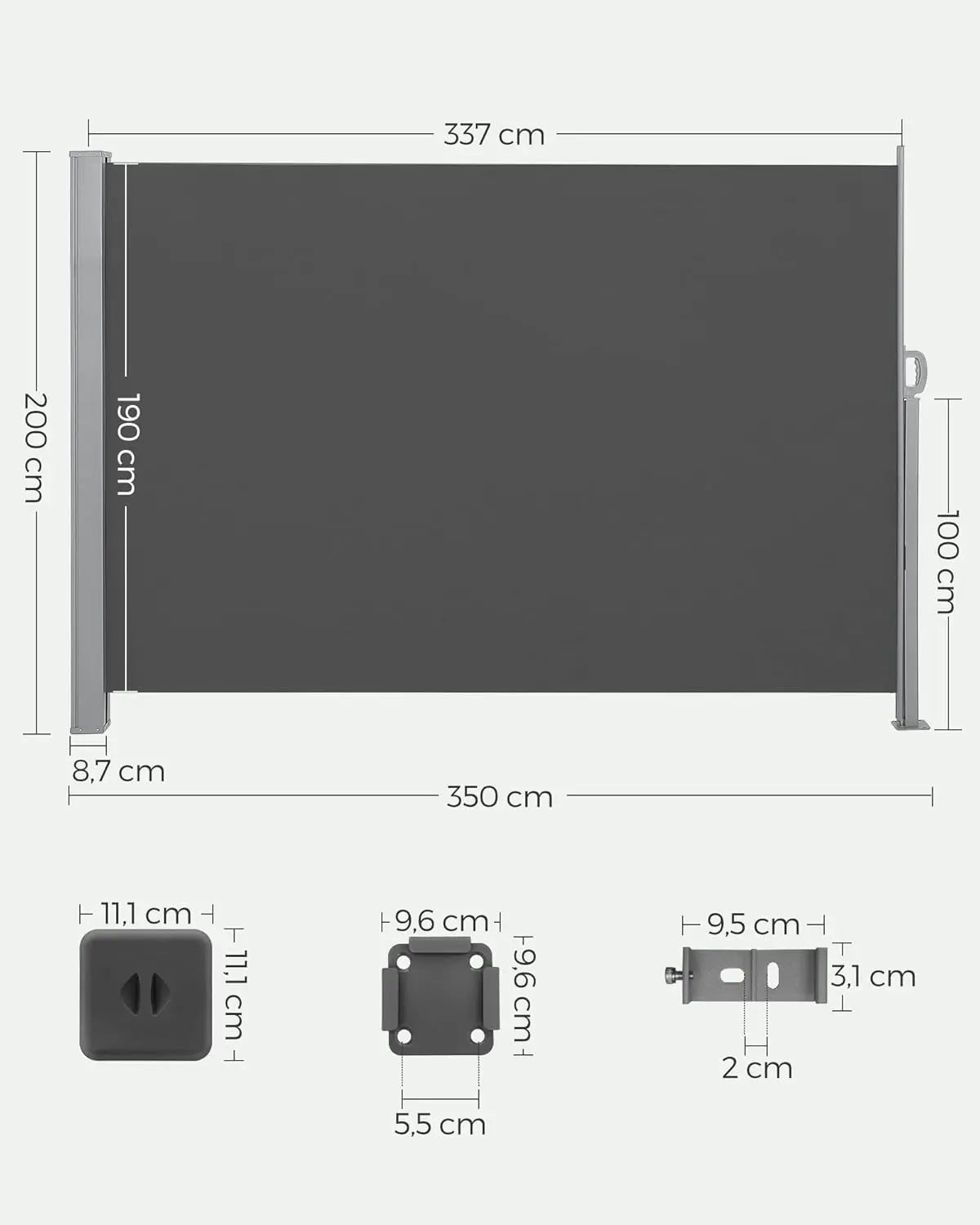Seitenmarkise ausziehbar anthrazit Stahl 200x350cm von Songmics