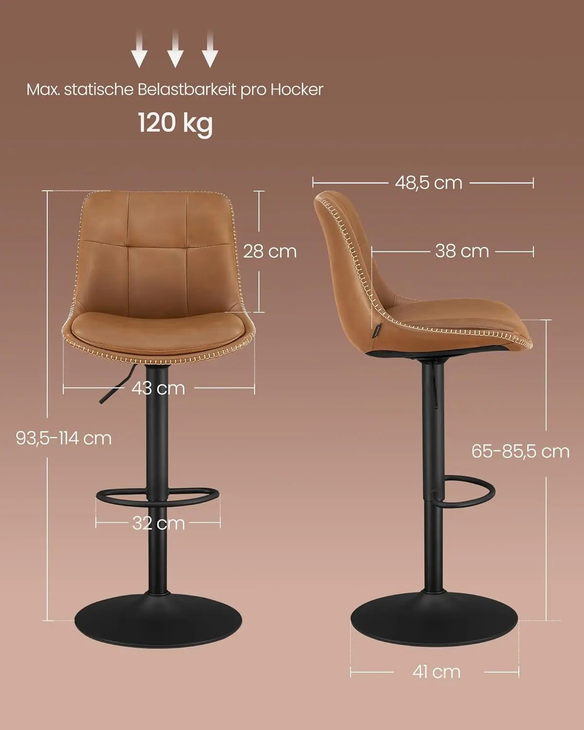 Barhocker höhenverstellbar drehbar karamellbraun PU von Songmics