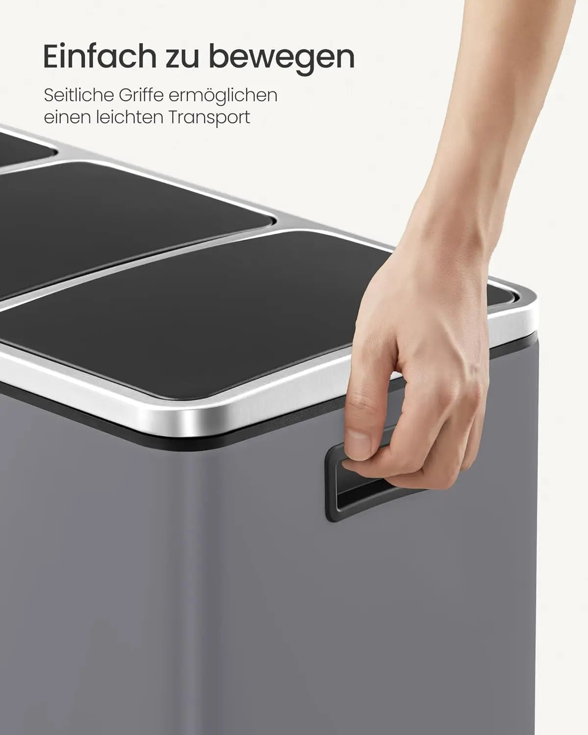 Treteimer 3-Fach 54L mattgrau Metall von Songmics