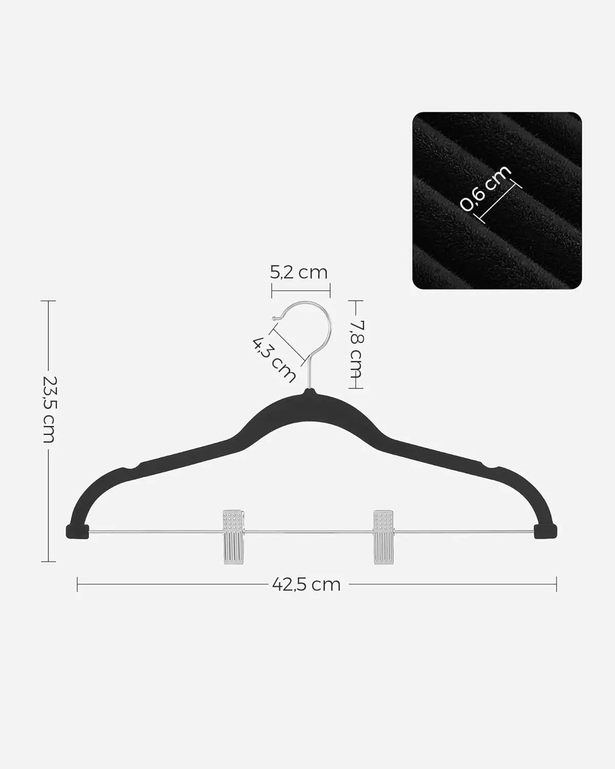 Samt-Kleiderbügel rutschfest schwarz 12er-Set von guteszeug.ch