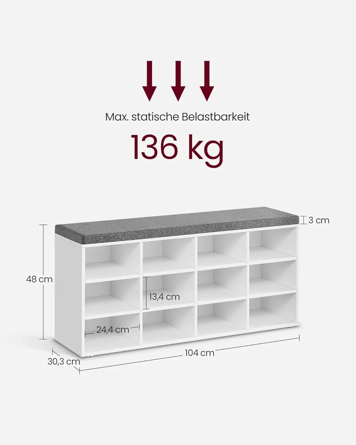 Schuhbank mit Stauraum 12 Fächer Taubengrau von Songmics