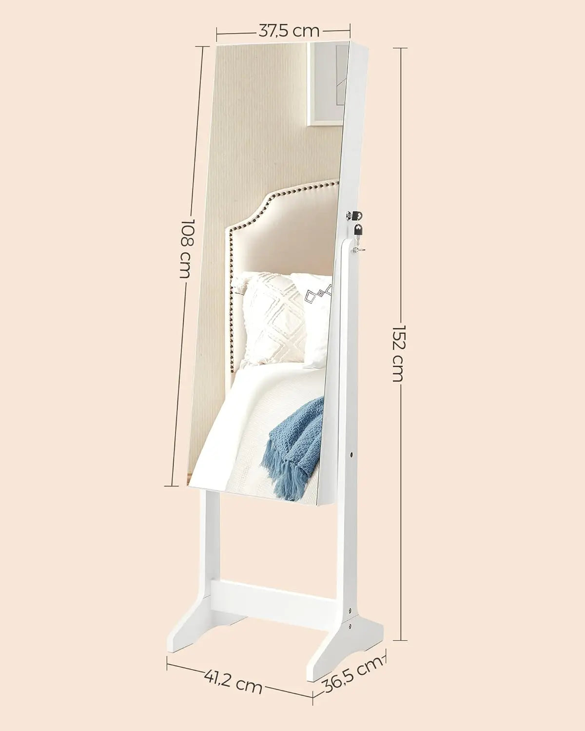 Schmuckschrank Spiegelschrank Stehend Make-up Organizer Weiss von Songmics