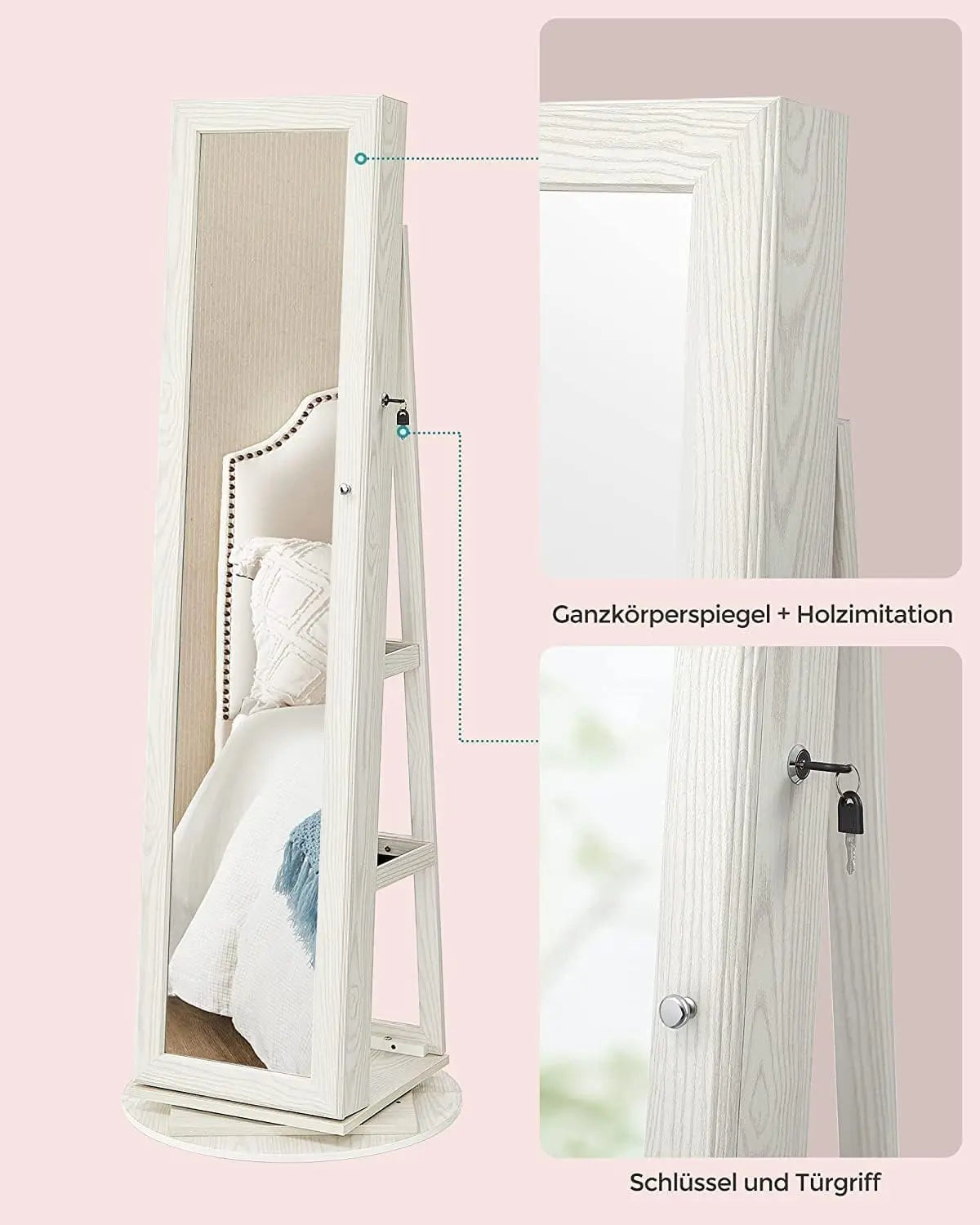 Schmuckschrank Standspiegel 360° drehbar weiss von Songmics