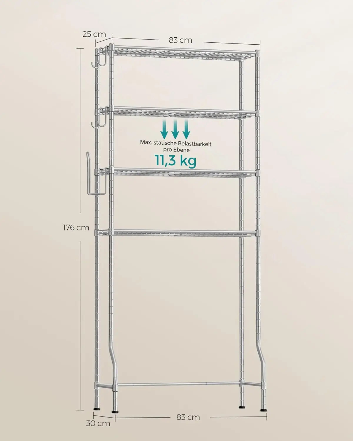 Toilettenregal Metall verstellbar taubengrau 4-Ablagen von Songmics