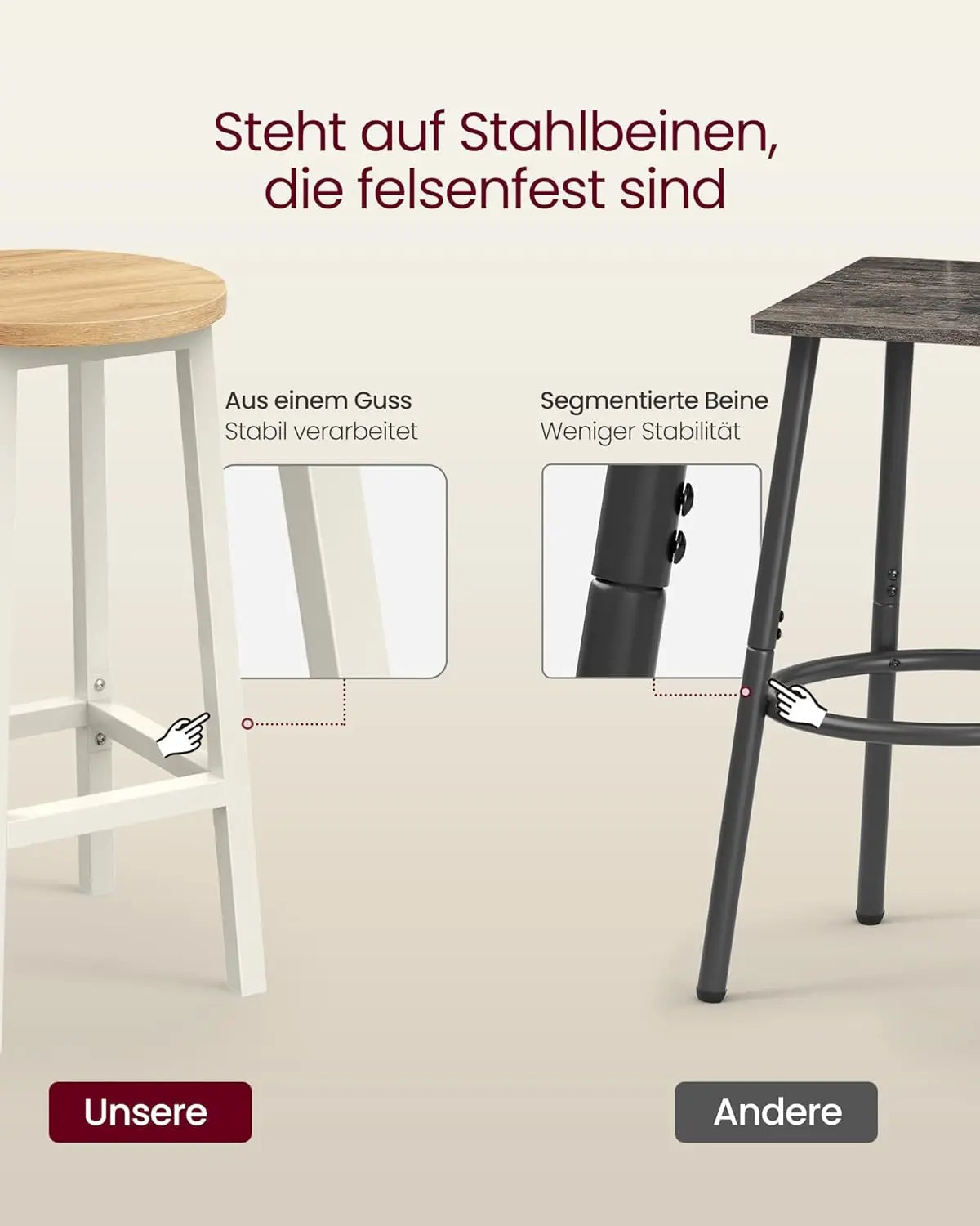 Barhocker 2er-Set Metallgestell Eichenbeige-Weiss von Songmics